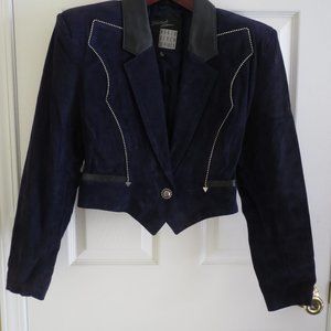 Vintage 90s North Beach by Michael Hoban Deep Navy Suede Jacket & Skirt Suit